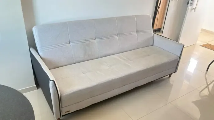 Sofá Cama Sérvia 2m Linho Cinza 10 meses de uso