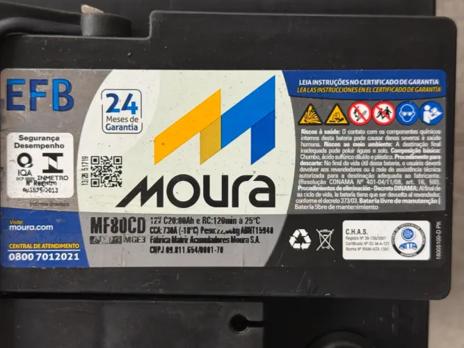 Bateria Moura EFB MF80CD sem uso (fabricada 2026)
