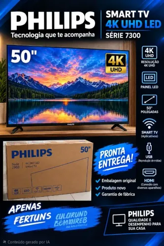 Smart Tv Philips 50" 4K LED UHD HDR10+ Comando de Voz 50PUG7300 Bivolt