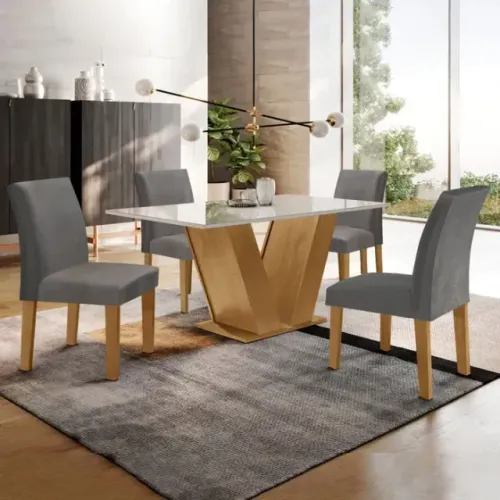 Mesa de Jantar Compacta 4 Cadeiras Cinza