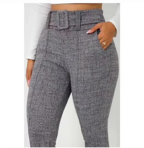 CALÇA leggings feminino JACQUARD mesclas tecido linho com cinto fixo