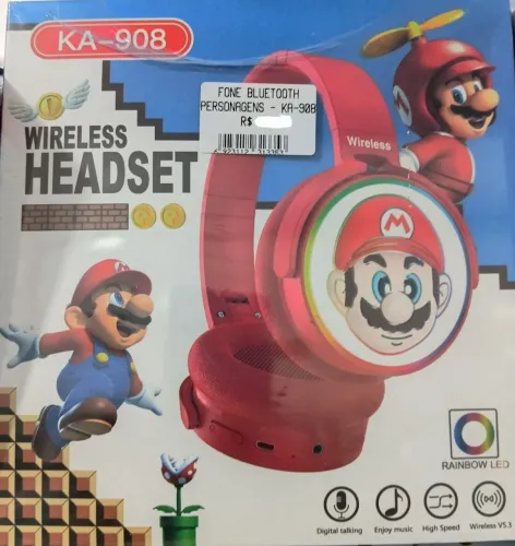 Fone de Ouvido Bluetooth Infantil Mario Bros KA-908 (Novo na Caixa)