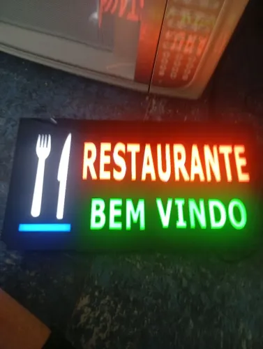 Placa Luminosa Restaurante Bem-Vindo - LED Vermelho e Verde