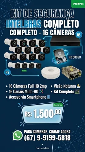 Kit dvr intelbras com 16 câmeras