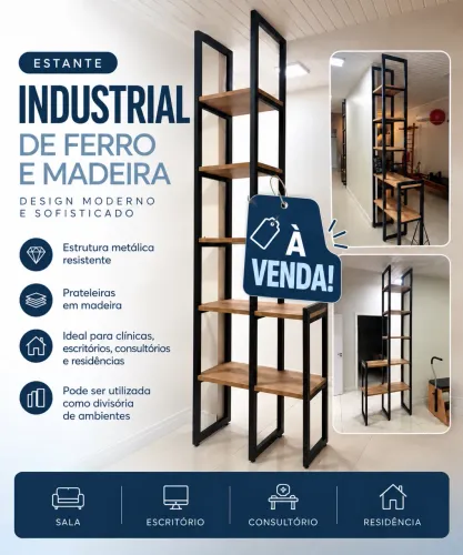 Estante Industrial de Ferro e Madeira
