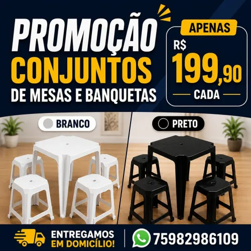 Conjuntos de mesas com banquetas plásticas