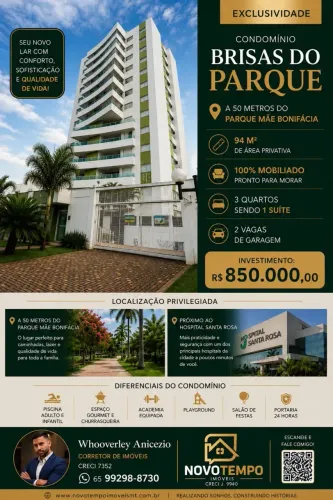 Condomínio Brisas do Parque, apartamento com 3 quartos próximo ao parque mãe Bonifacia