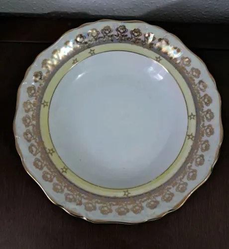 Prato fundo porcelana Real dourado e perolado