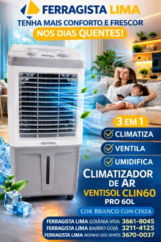 Climatizador Ventilador Evaporativo Industrial Ventisol 60l PRO cinza