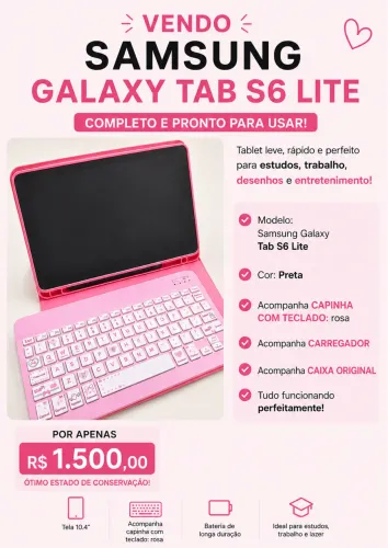 Galaxy Tab S6 lite | Completo | Capinha com teclado | Caixa Original | Spen | Carregador