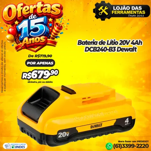 Bateria de Lítio 20V 4Ah DCB240-B3 Dewalt