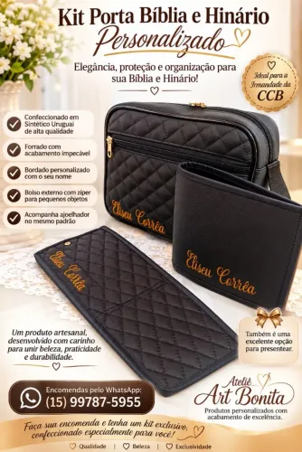 Kit bolsa e ajoelhador Bíblia e Hinario 