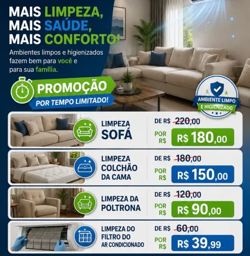 Limpeza, higienização seu sofá, cama na sua casa