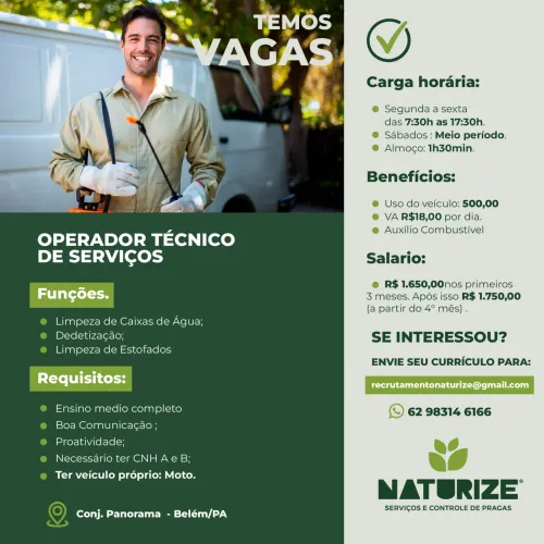 Operador tecnico SEM EXPERIÊNCIA 