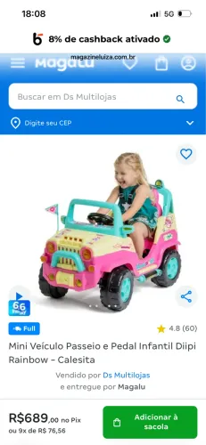 Carrinho passeio menina super novo