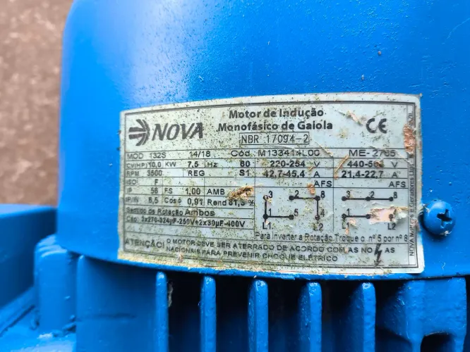 Motor monofásico 10 CV alta rotação 