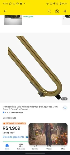 Trombone De Vara Michael Wtbm35 Bb Laqueado Com Bocal E Case Cor Dourado