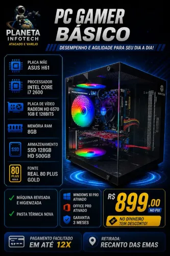 PC Gamer básico core i7 2600 com 8gb de ram + placa de vídeo + SSD e HD ( com garantia )