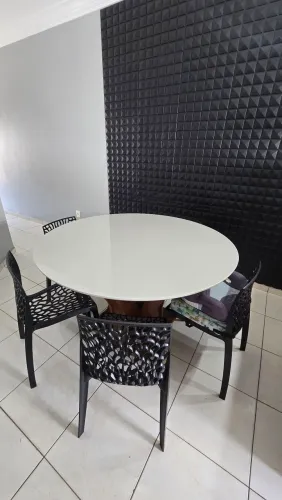 Mesa para sala de Jantar 135 cm redonda, Tampo vidro/MDF Nuance Yescasa Castanho,off white