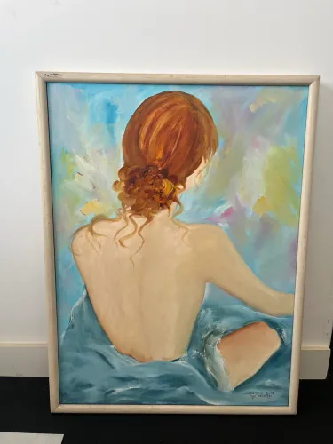 quadro com moldura pintura oleo sob tela sereia rose galimberti