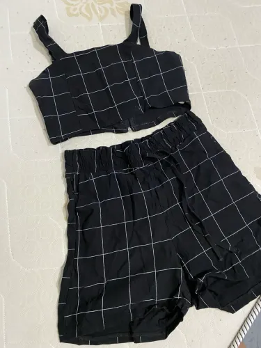 Conjunto cropped e short xadrez