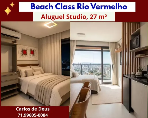 Aluguel apartamento Studio no Beach Class Rio Vermelho, varanda, 27 m², mobiliado