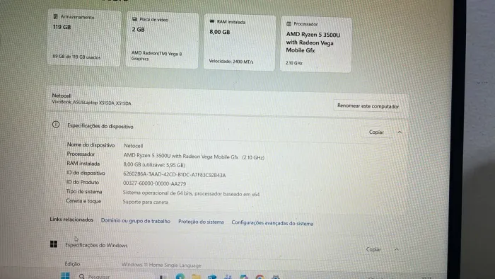 Notebook Assus vivobook rayz5 