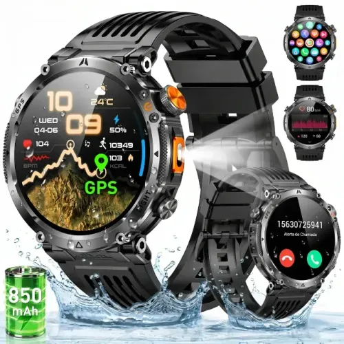 Relógio Inteligente Smartwatch Gps Autônomo IP68 3ATM À prova d'água 850mAh Preto NOVANTE