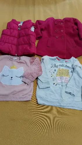 9/12 Meses Menina-Casaco Lã-Colete Forrado-2 Moletons-Ot Est-ZSul Poa