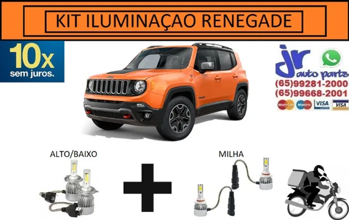 Kit Lampada Ultra LED (Alta/Baixa e Milha) Renegade 6000K 12V 24V