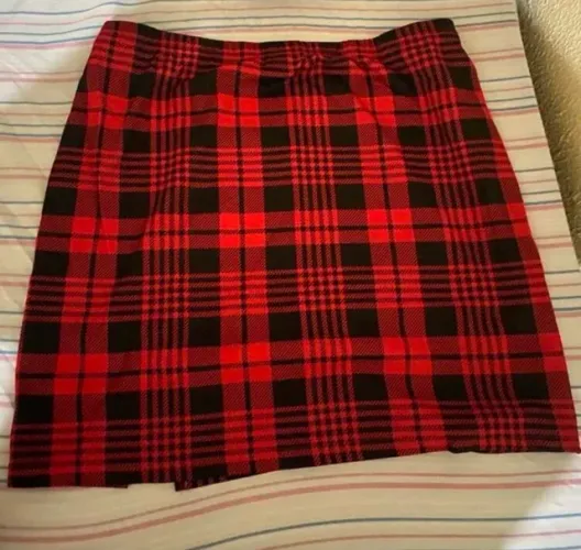 Saia estampa xadrez vermelha moda Tam: G