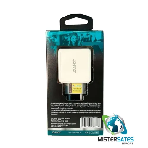 Carregador Duplo Turbo Charger 2.4A c/ Cabo Tipo-C Danx DC21T - COD 166