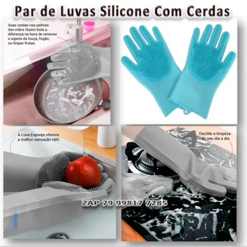 Par Luva Lavar Louça Esponja P Cozinha Silicone Multifuncional