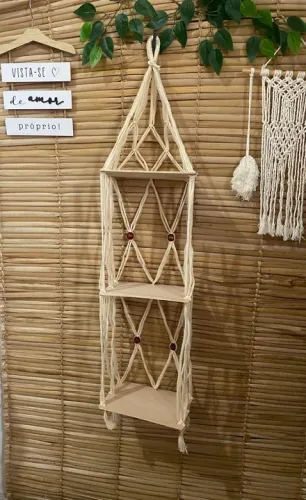 Prateleira De Macramê Fibra De Coco 3 Andares