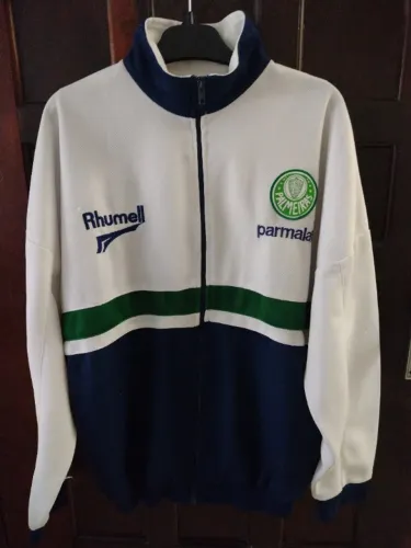 Conjunto Palmeiras Rhumell Agasalho + calça Libertadores 1999 Parmalat Branco/azul