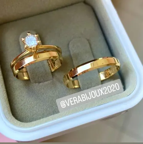 KIT TRIO DE ALIANÇAS NOIVADO E CASAMENTO 