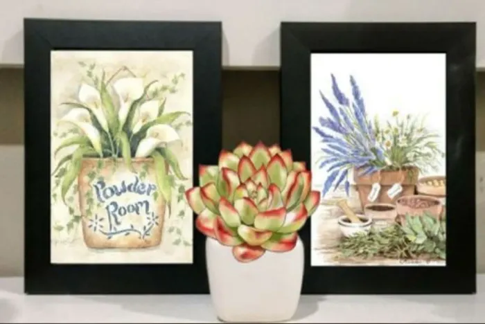 conjunto c/2 quadros decorativos flores tam 10 x 15cm