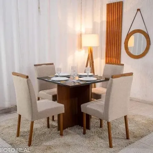 Mesa de Jantar 90×90 Tampo MDF Vidro Preto 4 Cad. Isa rf86