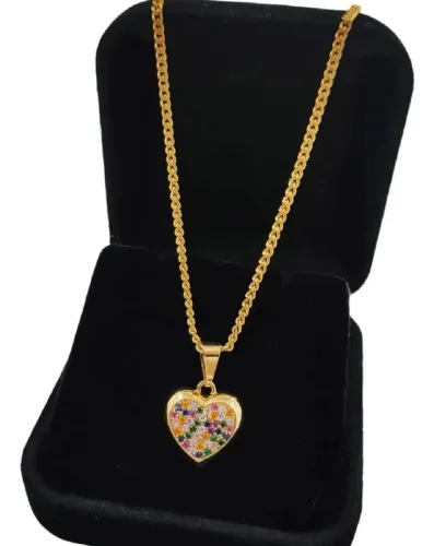 Cordao colár feminino material moeda antiga pinte coraçao cor ouro
