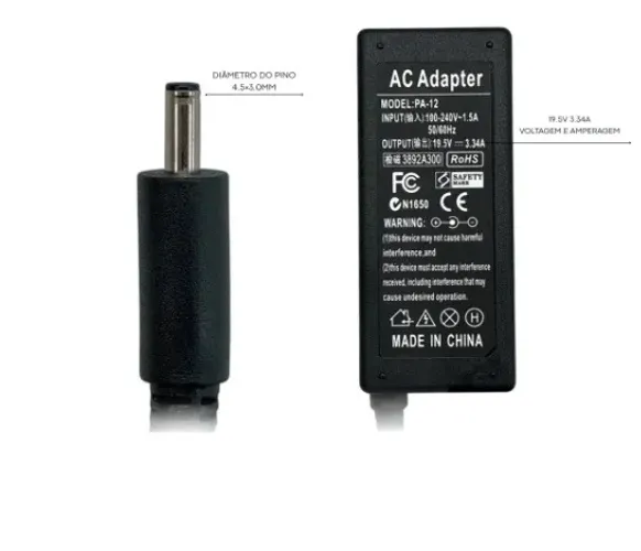 FONTE DELL INSPIRON 15 19.5V 3.34A 4.5×3.0MM