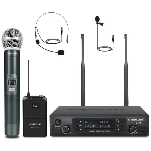 PTU-71-1H1B | Sistema de microfone sem fio UHF duplo com varredura automática