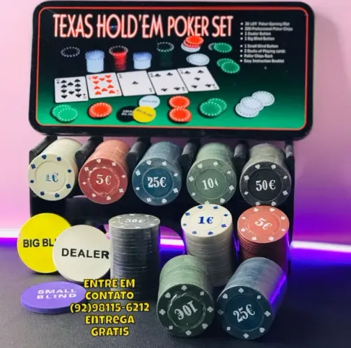 Pocker 200 fichas completa e pano de jogos + baralho - Entrega das 9 até 22hrs