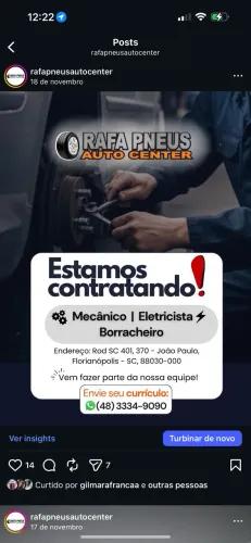 Vaga para mecânico, borracheiro e eletricista