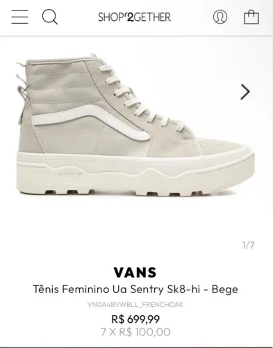 Tênis Vans Sk8-hi bege plataforma 