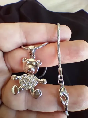 COLAR E PINGENTE URSINHO PRATA COM BANHO RODINADO