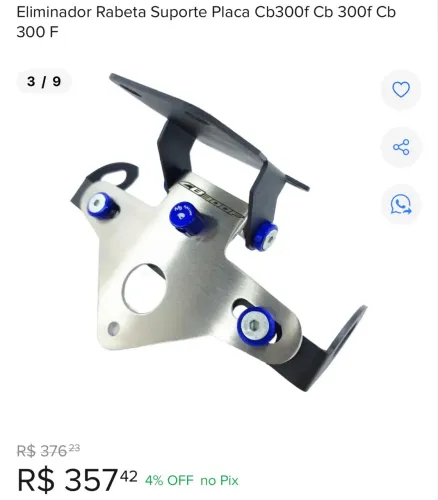 Vendo eliminador de placa pra cb twister 300