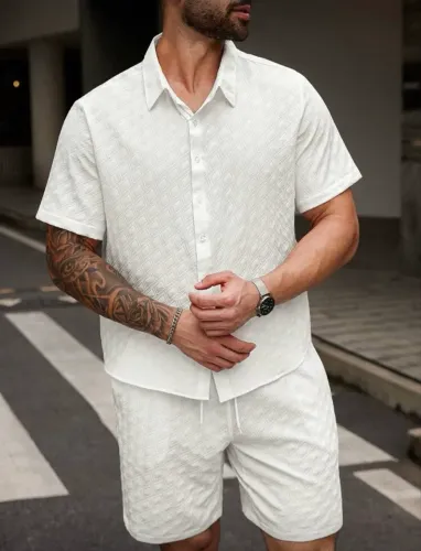 Conjunto Masculino Branco Premium (Camisa + Bermuda) - Tam GG