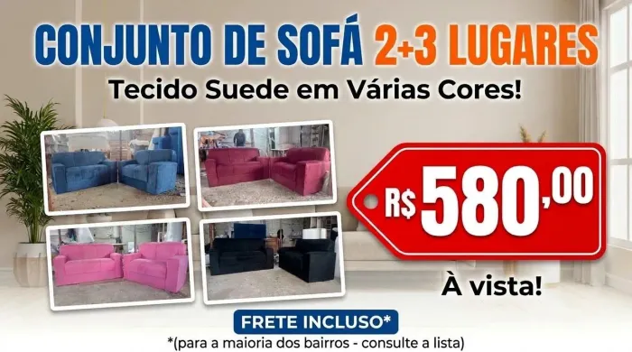 Conjunto sofá 3 + 2 lugares Suede várias cores com frete incluso / pague na entrega