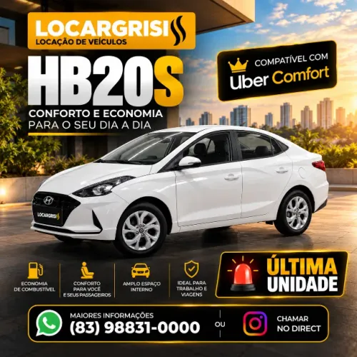 Aluguel HB20S para Uber Comfort em João Pessoa
