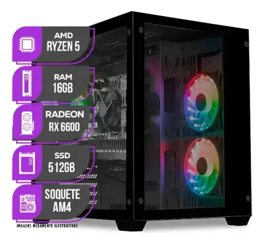 Pc Gamer Mancer, Ryzen 5 5500, Rx 6600, 16gb Ddr4, Ssd 512gb